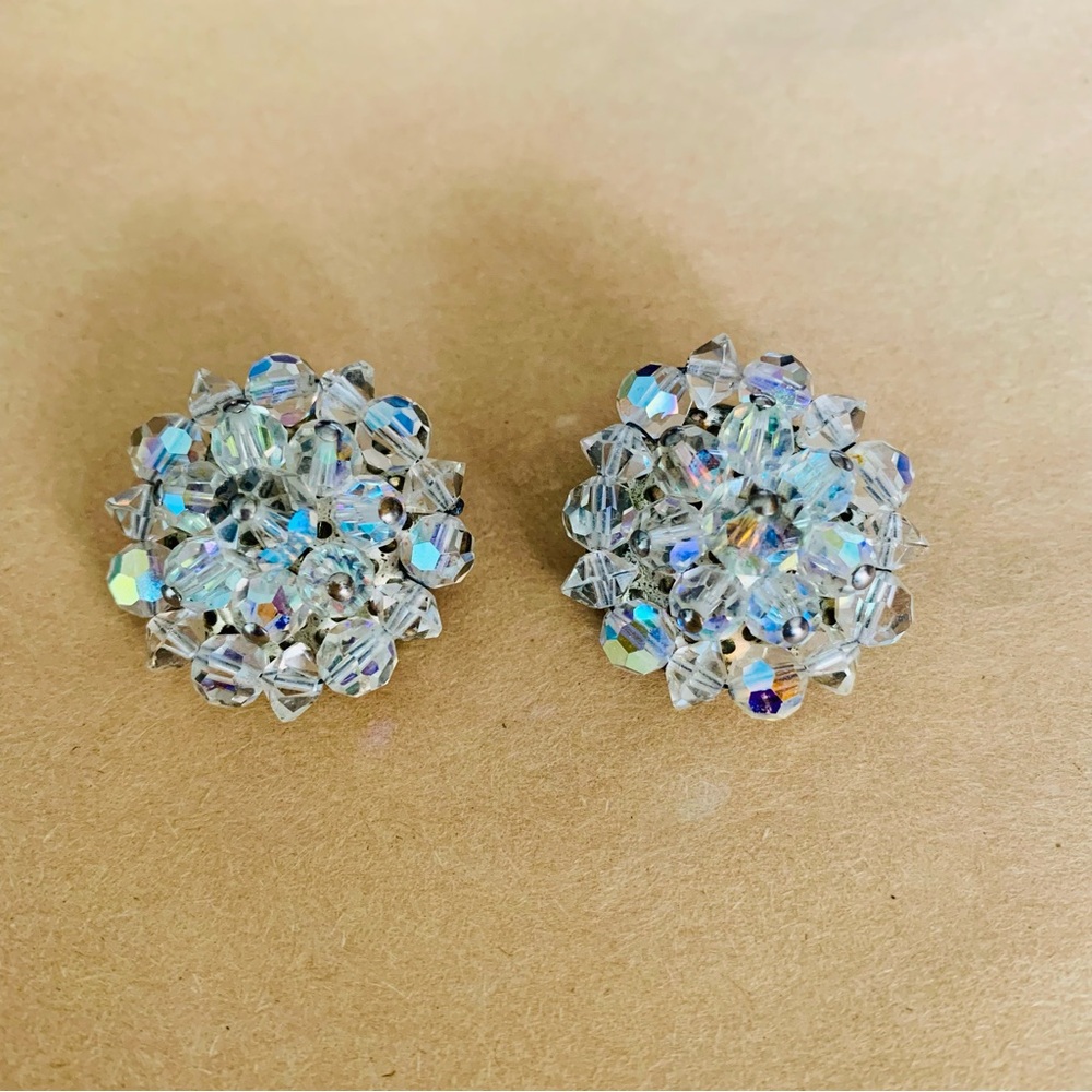 Vintage Aurora Borealis/Sparkly Clip-On Earrings